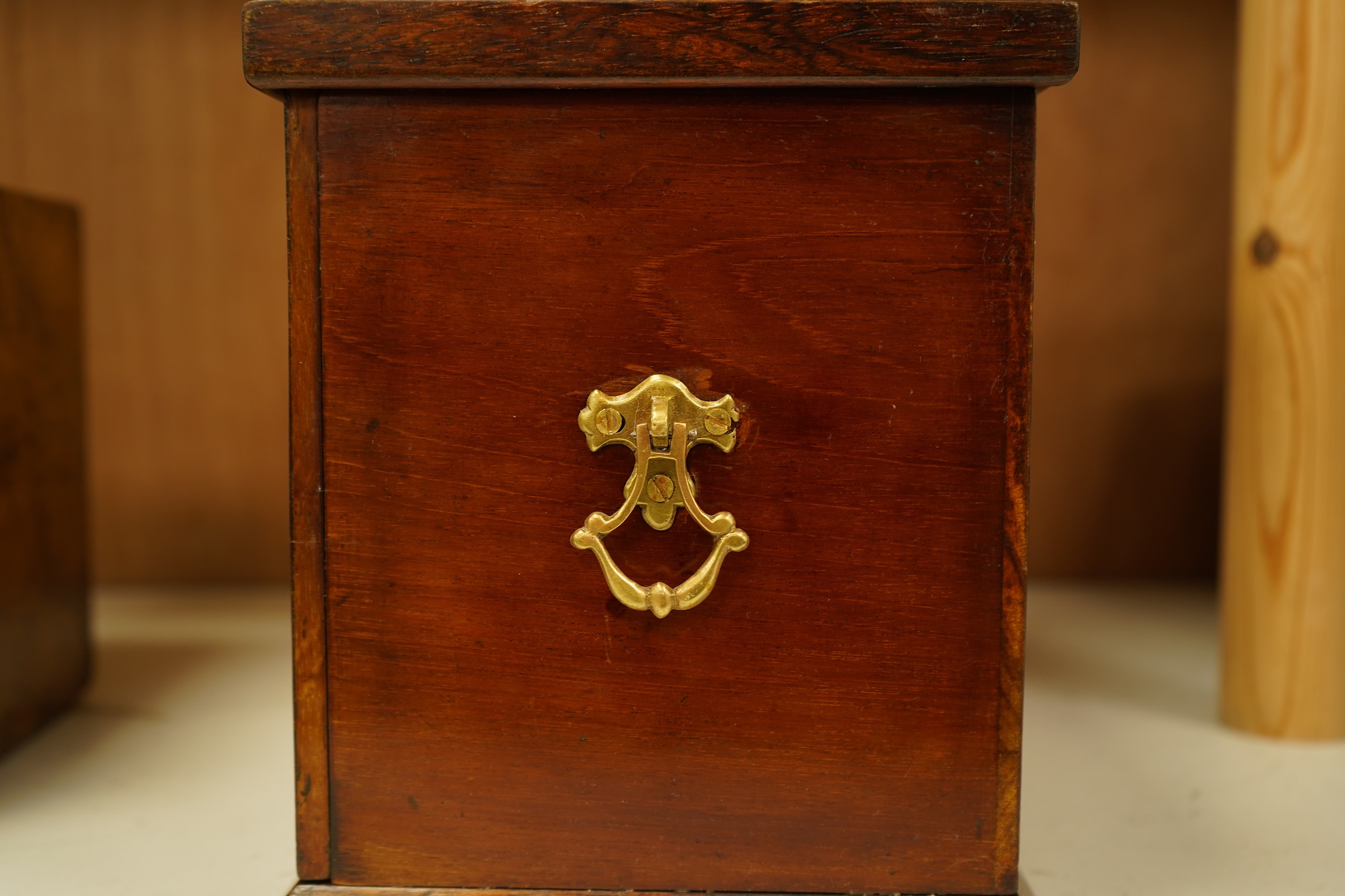 An Edwardian inlaid mahogany writing casket with fitted interior and a late Victorian faded walnut cigar box, largest 32cm wide